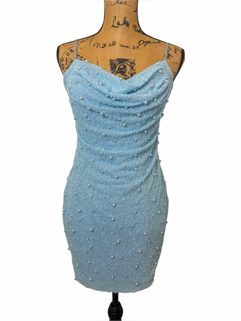 Oh Polly Pearl Seychelles Mermaid Beaded Mini Dress Blue Open Back Bodycon - Picture 2 of 8